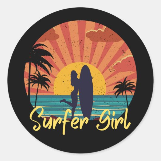 Surfer Girl Runder Aufkleber (Vorderseite)