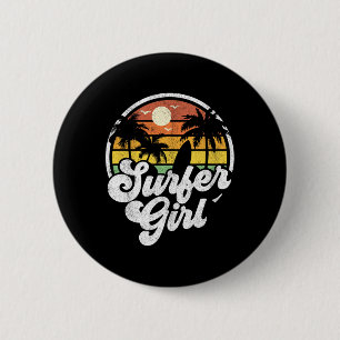 Surfer Girl Strand Retro 70er Sommer Surfen Urlaub Button