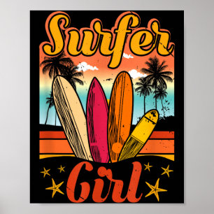 Surfer Girl Strand Retro 70er Vintage Surfen Poster