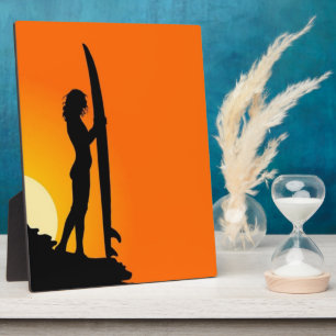 Surfer Girl Sunset Fotoplatte