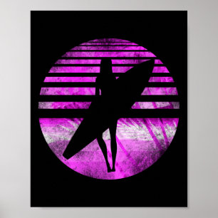 Surfer Girl Surfboard Sunset Palm Tree Poster