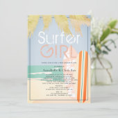 Surfer Girl Surfboards Beach Baby Dusche per Mail Einladung (Stehend Vorderseite)