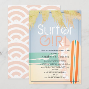 Surfer Girl Surfboards Beach Baby Dusche per Mail Einladung