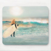 Surfer Girl Tropical Beach Blue Waves Mousepad (Vorne)