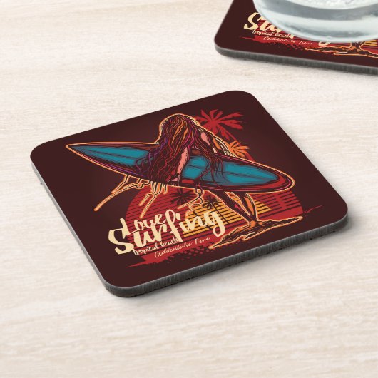Surfer Girl Untersetzer Set | Fun Surfer Untersetz (Linke Seite)