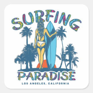 Surfer Girl Vintag California Quadratischer Aufkleber