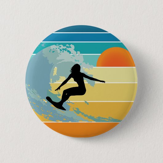 Surfer Girl Vintag Sunset Button (Vorderseite)