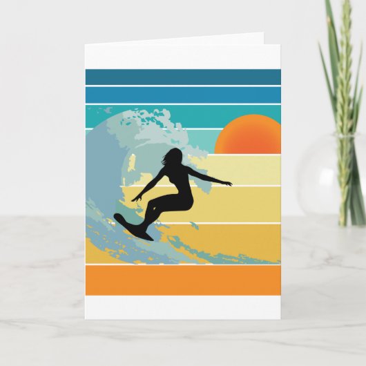 Surfer Girl Vintag Sunset Karte (Vorderseite)