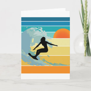Surfer Girl Vintag Sunset Karte