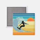 Surfer Girl Vintag Sunset Magnet (Vorderseite/Rückseite)