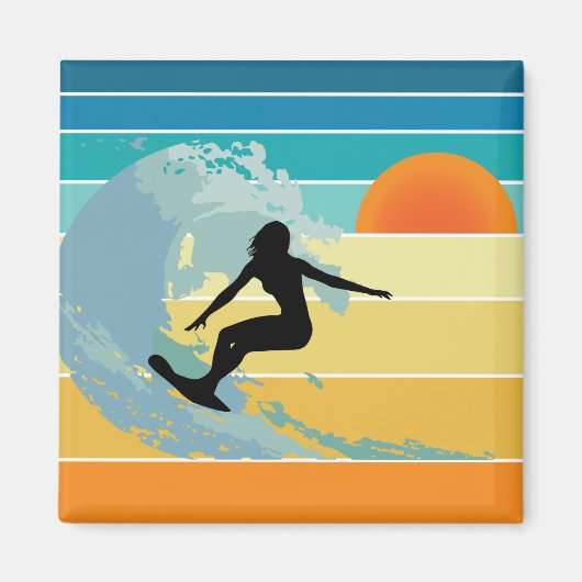 Surfer Girl Vintag Sunset Magnet (Vorne)