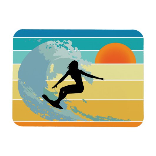 Surfer Girl Vintag Sunset Magnet (Horizontal)
