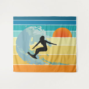 Surfer Girl Vintag Sunset Wandteppich