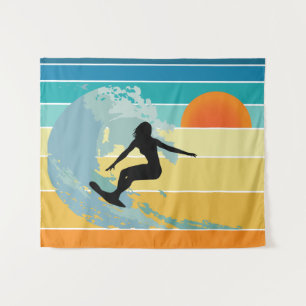Surfer Girl Vintag Sunset Wandteppich