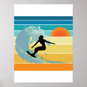 Surfer Girl Vintage Sonnenuntergang Poster