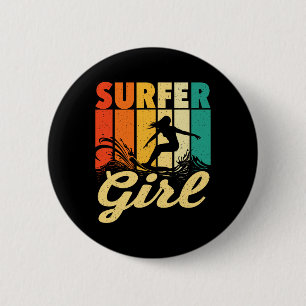 Surfer Girl - Wellen Surftrainer Surfboard Liebe Button