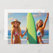 Surfer Girls mit Surfboard Postkarte (Vorne/Hinten)