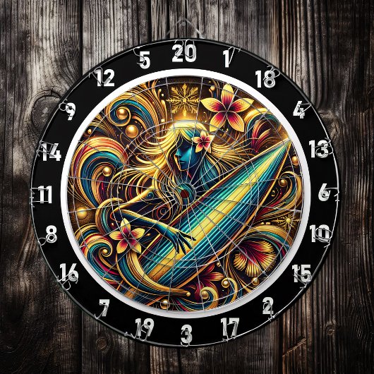 Surfer Glow mit tropischer Sonnenuntergang Art Dartscheibe