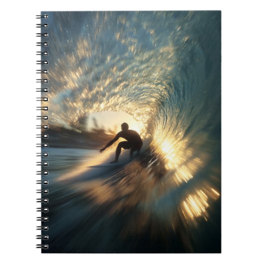 Surfer Golden Wave Tunnel Notebook Notizblock (Vorderseite)