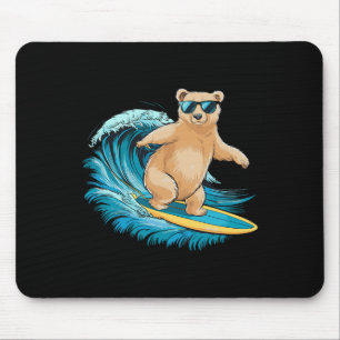 Surfer Grizzly Bär Strand Sommer Surfbrett Surfen Mousepad