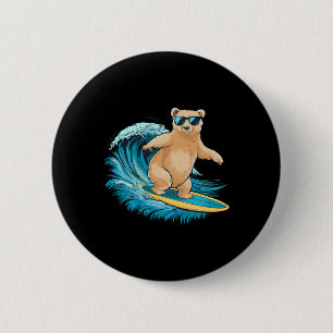 Surfer Grizzlybär Strand Sommer Surfbrett Surfen Button