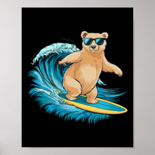 Surfer Grizzlybär Strand Sommer Surfbrett Surfen Poster