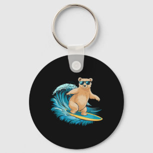Surfer Grizzlybär Strand Sommer Surfbrett Surfen Schlüsselanhänger