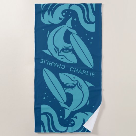 Surfer-Haifisch-Name-Badetuch Strandtuch (Vorderseite)
