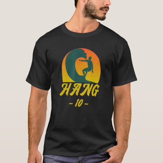 Surfer Hang 10 Surf Design T-Shirt (Vorderseite)