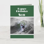 Surfer Happy Birthday Son Card Karte<br><div class="desc">Ein erfahrener junger Surfer fährt die Wellen.</div>