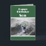 Surfer Happy Birthday Son Card Karte<br><div class="desc">Ein erfahrener junger Surfer fährt die Wellen.</div>