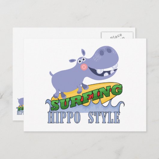 Surfer Hippopotamus Postkarte (Vorne/Hinten)