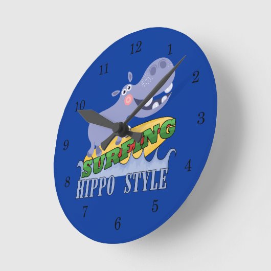 Surfer Hippopotamus Runde Wanduhr (Winkel)