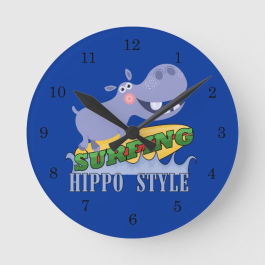 Surfer Hippopotamus Runde Wanduhr (Vorderseite)