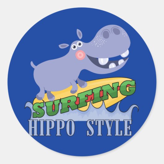 Surfer Hippopotamus Runder Aufkleber (Vorderseite)