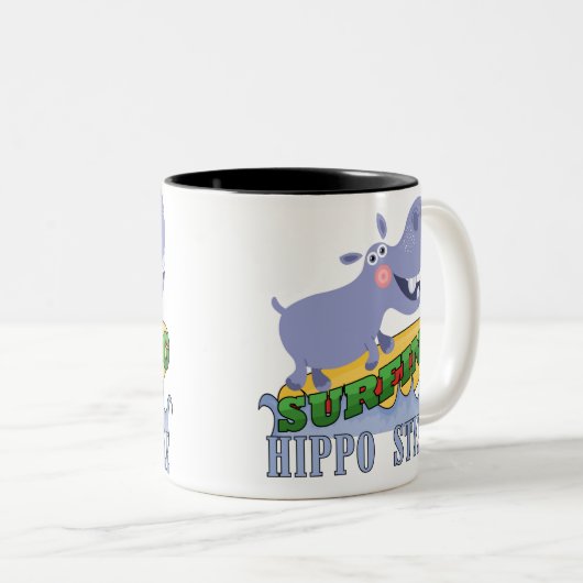 Surfer Hippopotamus Zweifarbige Tasse (VorderseiteRechts)