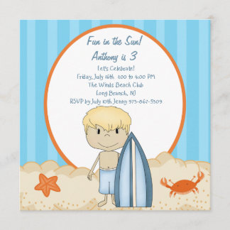 Surfer-Junge auf der Strand-Geburtstags-Einladung Einladung