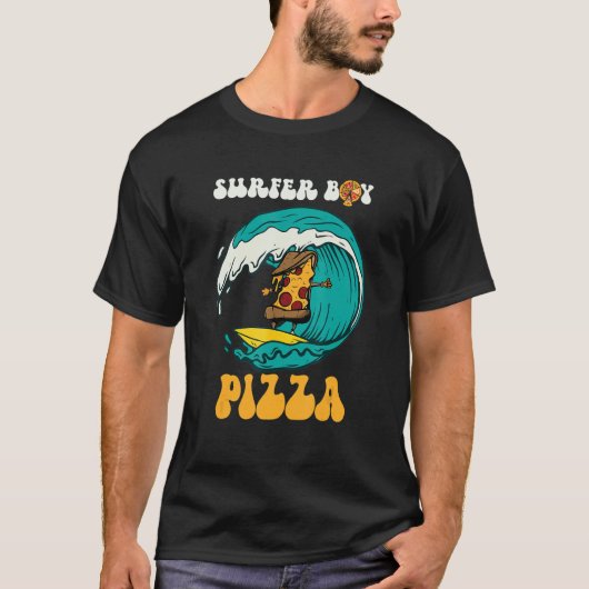 Surfer Junge für wen Liebe surfen und Pizzas Sum e T-Shirt (Vorderseite)