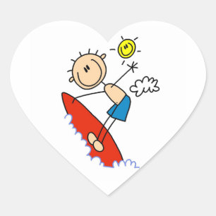 Surfer-Junge-Stickfigur Herz-Aufkleber