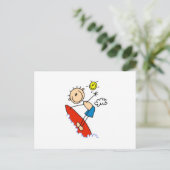 Surfer-Junge-Stickfigur Postkarte (Stehend Vorderseite)
