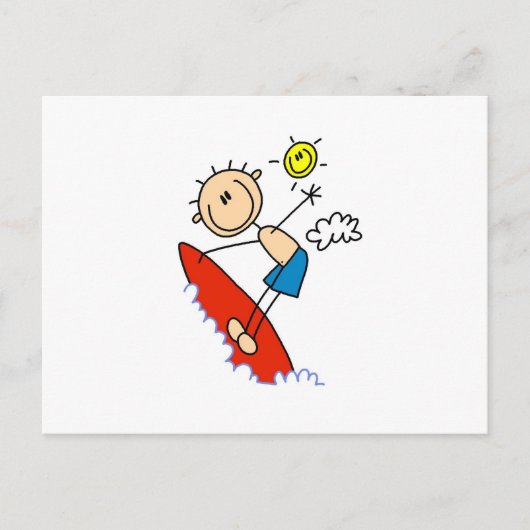 Surfer-Junge-Stickfigur Postkarte (Vorderseite)