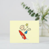 Surfer-Junge-Stickfigur Postkarte (Stehend Vorderseite)