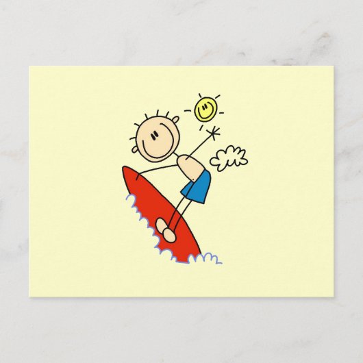 Surfer-Junge-Stickfigur Postkarte (Vorderseite)
