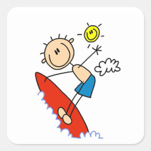 Surfer-Junge-Stickfigur Quadratischer Aufkleber