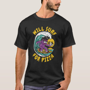 Surfer Katze Wellen Surfrider  Surfbrett Pizza Sur T-Shirt