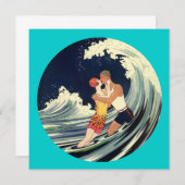 Surfer Liebhaber Küssen Vintage Illustration (Vorne/Hinten)