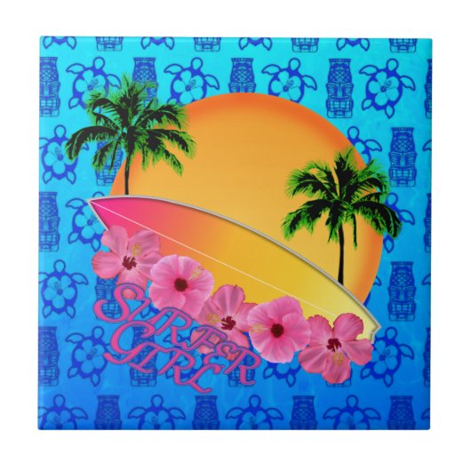 Surfer-Mädchen Fliese (Vorderseite)