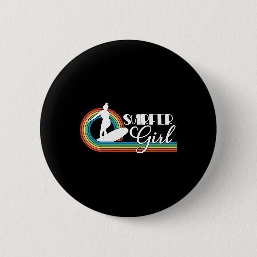 Surfer-Mädchen Frauen Mädchen Strand Sommer Surfen Button (Vorderseite)