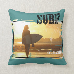 Surfer-Mädchen-Kissen-Brandungs-Kunst Kissen