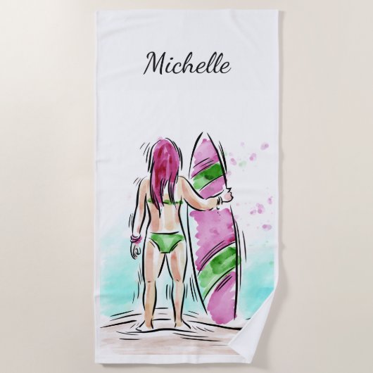 Surfer-Mädchen-Name-Badetuch Strandtuch (Vorderseite)